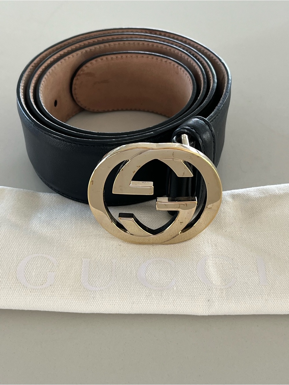Gucci Interlocking G Black Leather Belt - Size 80/32